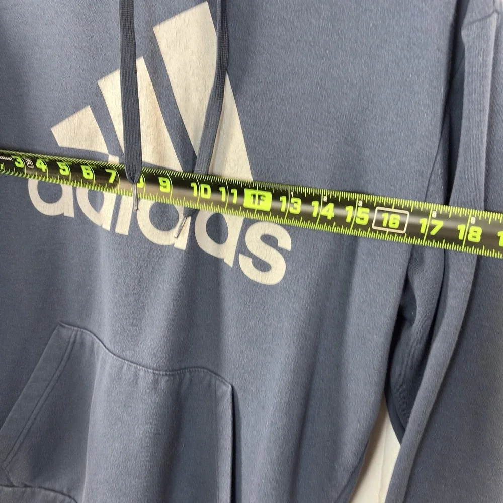 Men's Adidas Blue Big Logo Pullover Performance Fleece Sweatshirt Hoodie -Medium